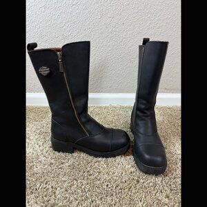 Black Harley Davidson Motorcycle Boots Double Zipper Engineer Style #82014 Sz 8